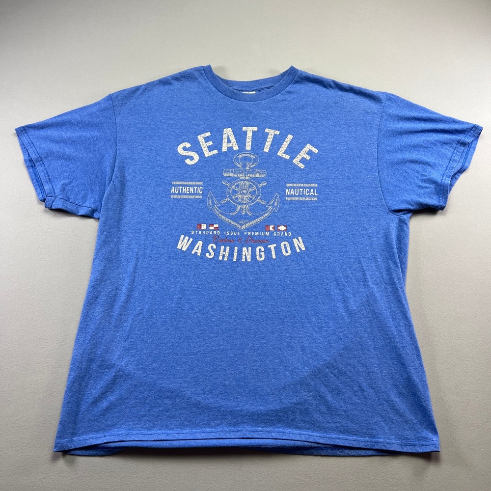 Delta Pro Weight T Shirt Mens XL Blue Seattle Washington Nautical Anchor Graphic